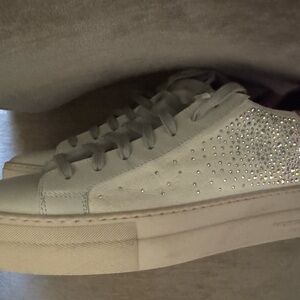 NEW.. P448 Swarovski Crystal Women's White and pink bank Studded Sneake size 40